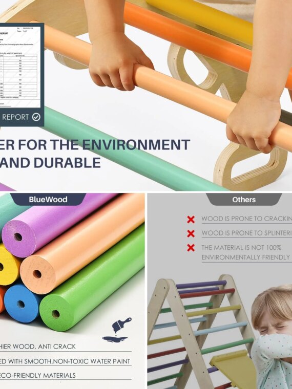 BlueWood 7-in-1 Pikler Triangle Climbing Set for Toddlers, Foldable, FSC-Certified Wood, Includes Slide & Arch Ladder