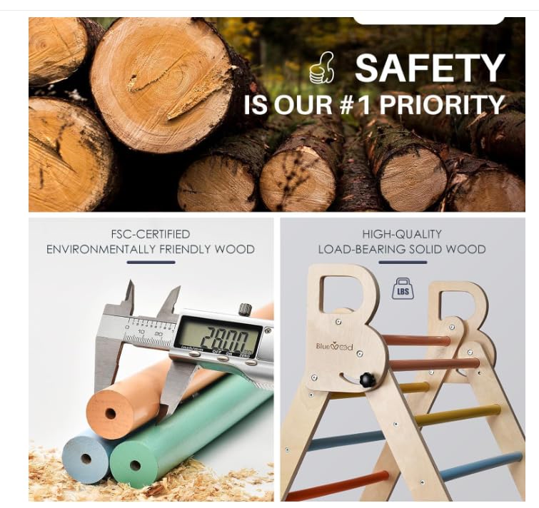 BlueWood 7-in-1 Pikler Triangle Climbing Set for Toddlers, Foldable, FSC-Certified Wood, Includes Slide & Arch Ladder