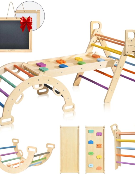 BlueWood 7-in-1 Pikler Triangle Climbing Set for Toddlers, Foldable, FSC-Certified Wood, Includes Slide & Arch Ladder
