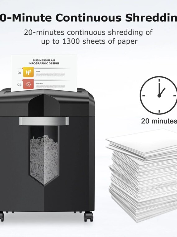 Bonsaii 12-Sheet Cross-Cut Paper Shredder, P-4 High Security, 20-Min Continuous Run, Jam Proof