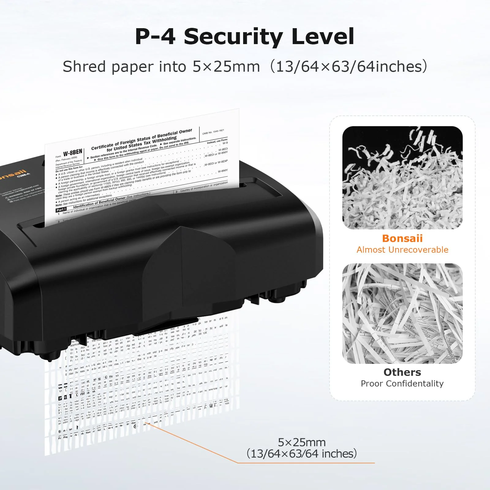 Bonsaii 12-Sheet Cross-Cut Paper Shredder, P-4 High Security, 20-Min Continuous Run, Jam Proof