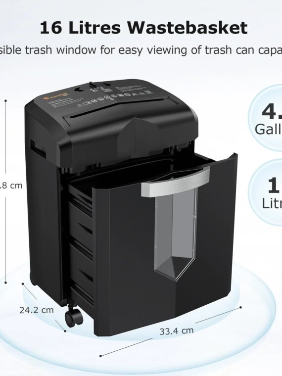 Bonsaii 12-Sheet Cross-Cut Paper Shredder, P-4 High Security, 20-Min Continuous Run, Jam Proof