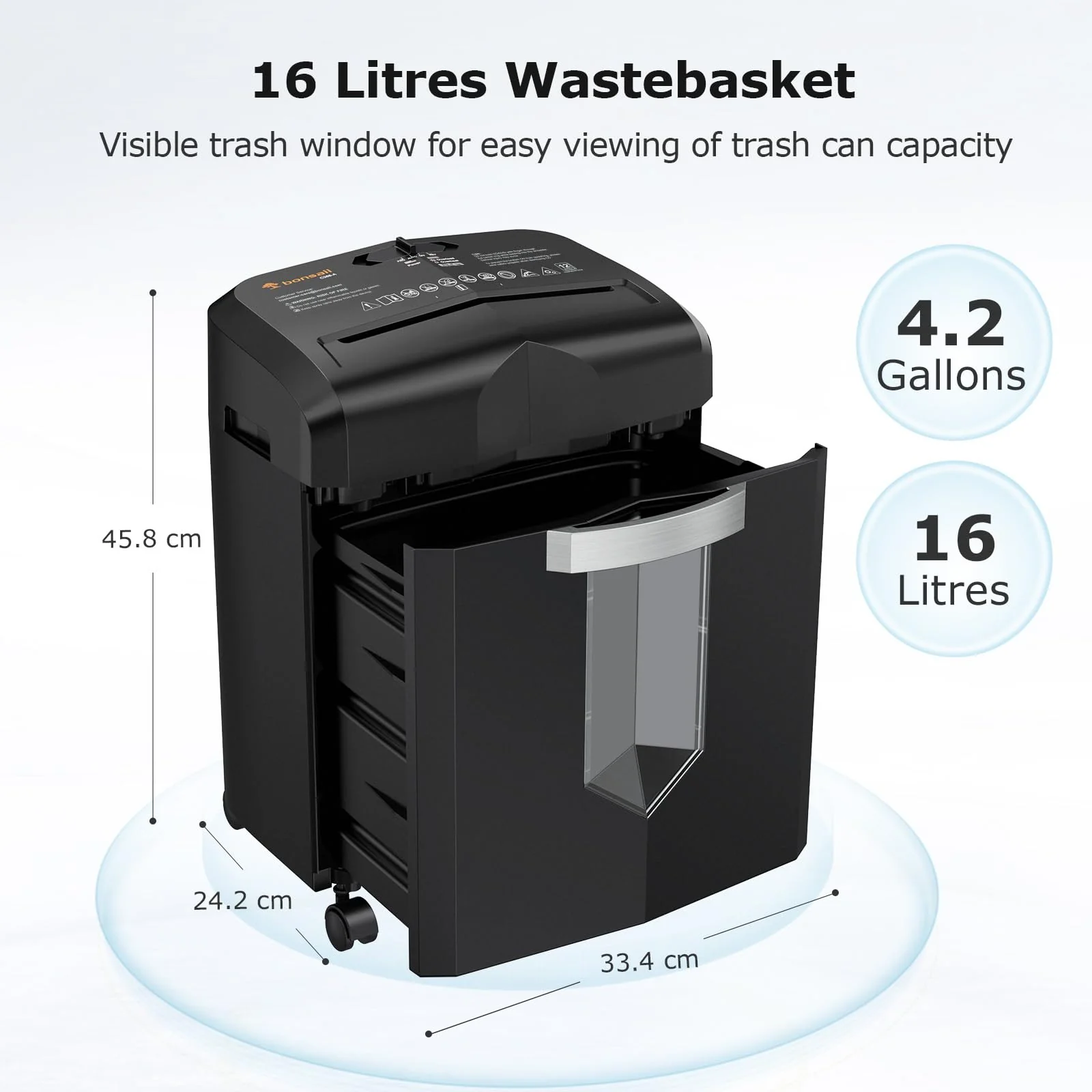 Bonsaii 12-Sheet Cross-Cut Paper Shredder, P-4 High Security, 20-Min Continuous Run, Jam Proof
