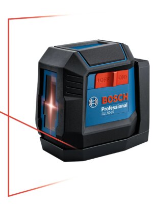 BOSCH 50 Ft Self-Leveling Cross-Line Laser with Magnetic Mount & Batteries, IP55 Rated, High Accuracy, Compact Design