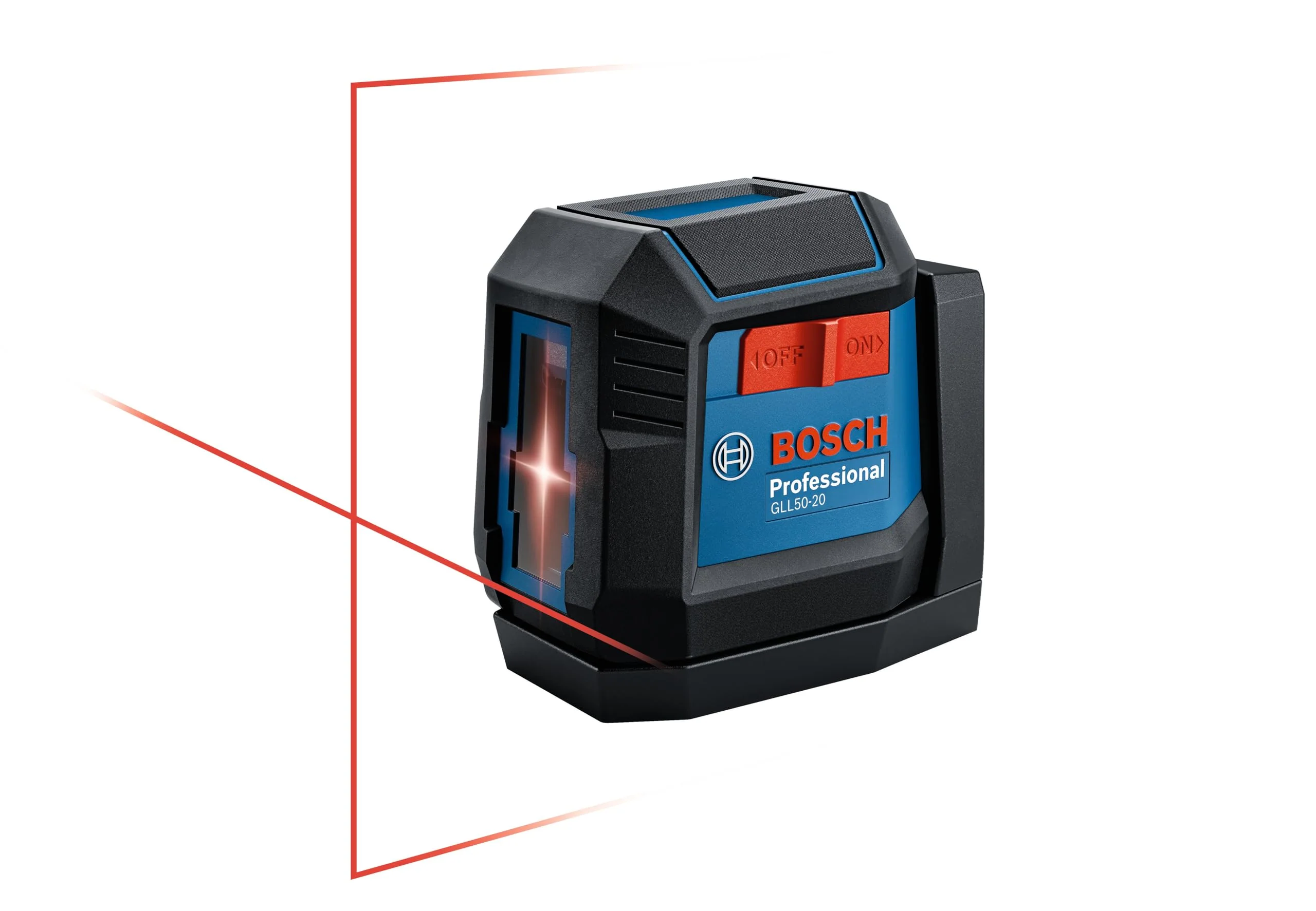 BOSCH 50 Ft Self-Leveling Cross-Line Laser with Magnetic Mount & Batteries, IP55 Rated, High Accuracy, Compact Design