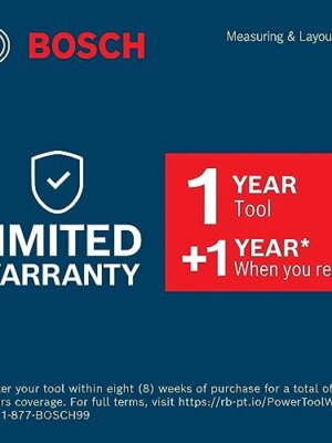 BOSCH 50 Ft Self-Leveling Cross-Line Laser with Magnetic Mount & Batteries, IP55 Rated, High Accuracy, Compact Design
