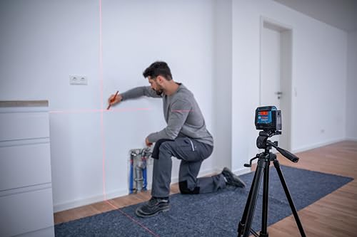 BOSCH 50 Ft Self-Leveling Cross-Line Laser with Magnetic Mount & Batteries, IP55 Rated, High Accuracy, Compact Design