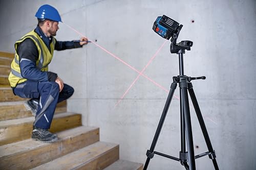 BOSCH 50 Ft Self-Leveling Cross-Line Laser with Magnetic Mount & Batteries, IP55 Rated, High Accuracy, Compact Design