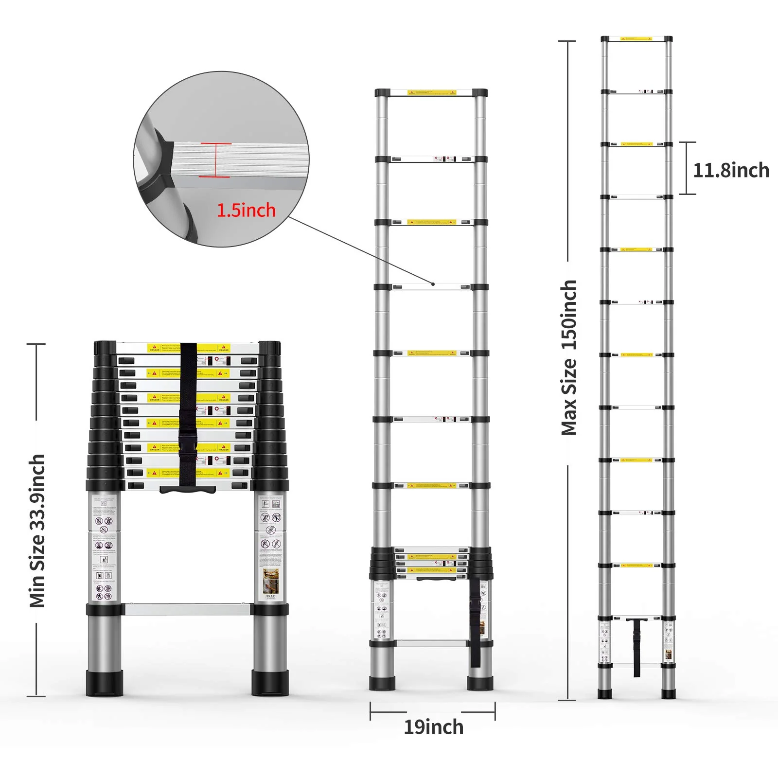 BOWEITI 15.5FT Aluminum Telescoping Extension Ladder, 330 lb Capacity, Compact & Durable for Home and Commercial Use