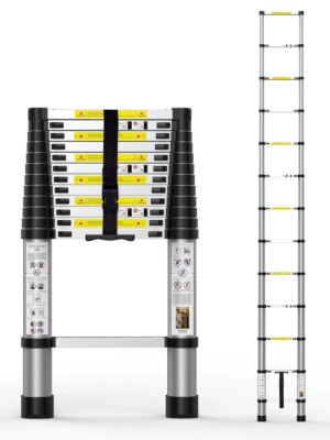 BOWEITI 15.5FT Aluminum Telescoping Extension Ladder, 330 lb Capacity, Compact & Durable for Home and Commercial Use