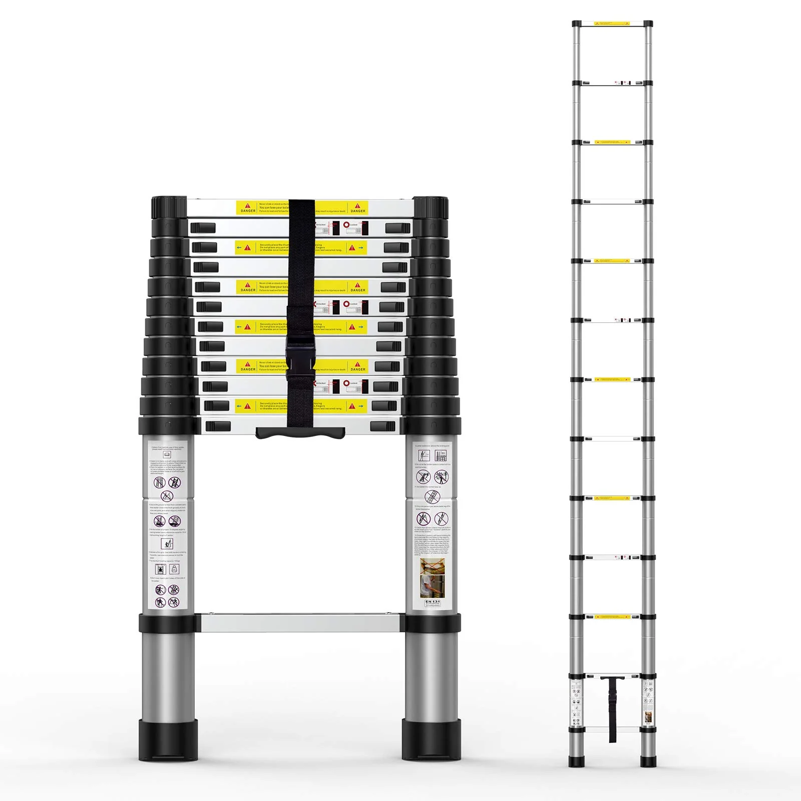 BOWEITI 15.5FT Aluminum Telescoping Extension Ladder, 330 lb Capacity, Compact & Durable for Home and Commercial Use