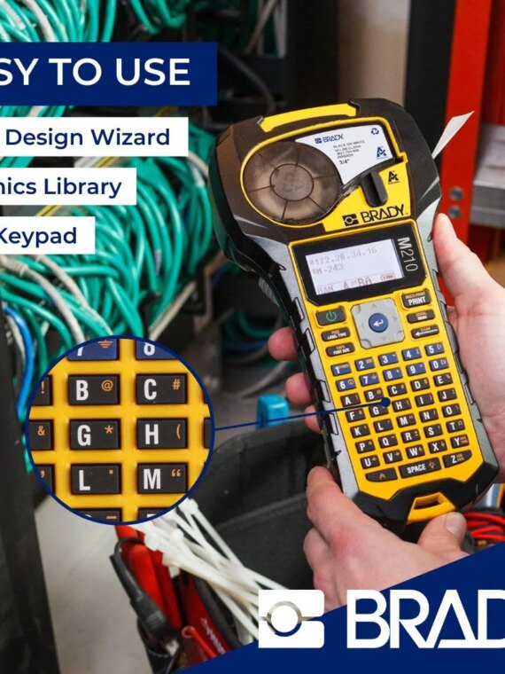 Brady M210 Portable Label Printer with Rubber Bumpers, Military-Grade Durability, Auto-Format, QR Code Capability