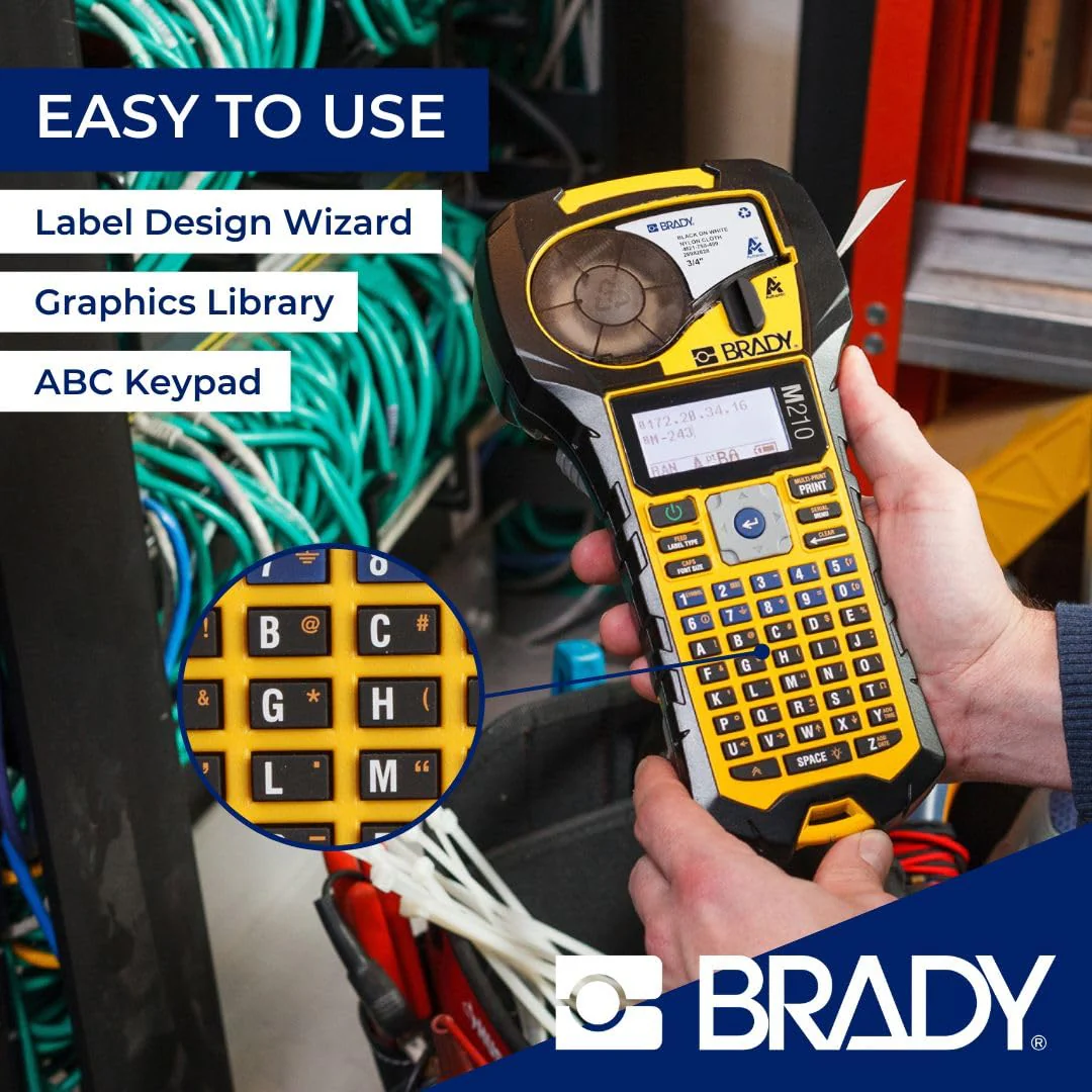Brady M210 Portable Label Printer with Rubber Bumpers, Military-Grade Durability, Auto-Format, QR Code Capability