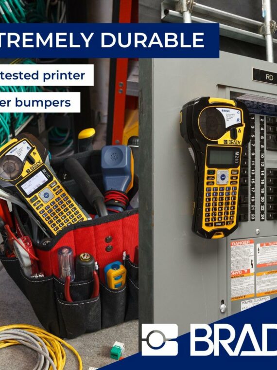 Brady M210 Portable Label Printer with Rubber Bumpers, Military-Grade Durability, Auto-Format, QR Code Capability