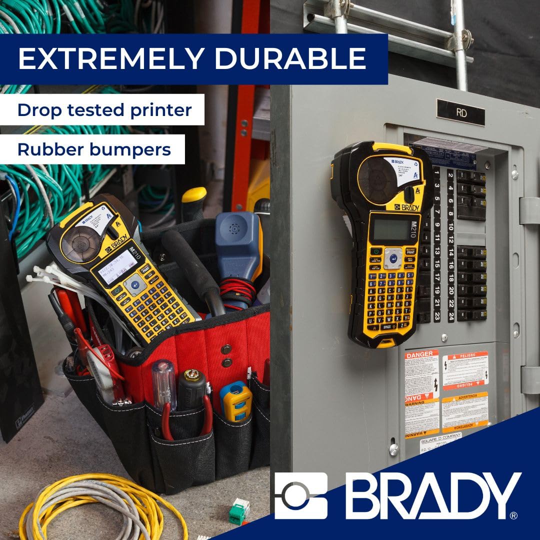 Brady M210 Portable Label Printer with Rubber Bumpers, Military-Grade Durability, Auto-Format, QR Code Capability