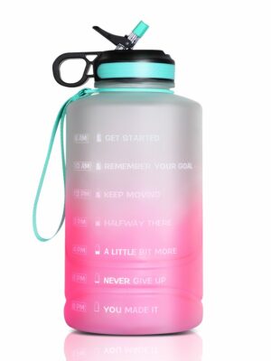 Brand 128 oz Water Bottle with Time Marker, Straw & Chug Lids, BPA-Free, Gallon Jug with Handle for Gym & Bike