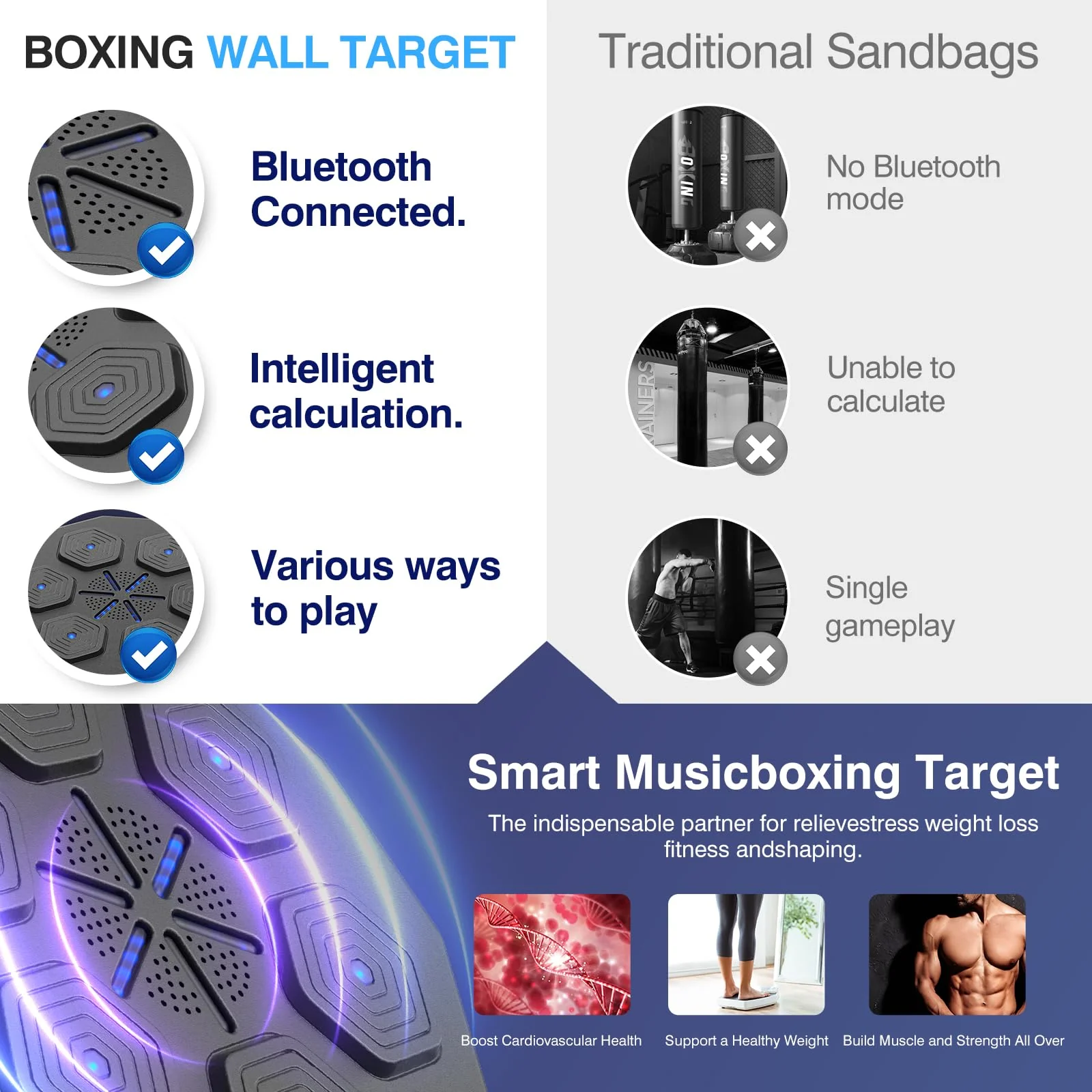 Brand 2.0 Smart Bluetooth Music Boxing Machine - Compact, Syncs with Music, Family Fitness Game