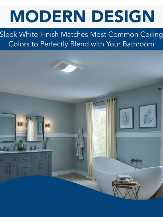 Broan-NuTone Bathroom Exhaust Fan with Light & Heater, 80 CFM, Dimmable LED, White Grille, 1300W Heater