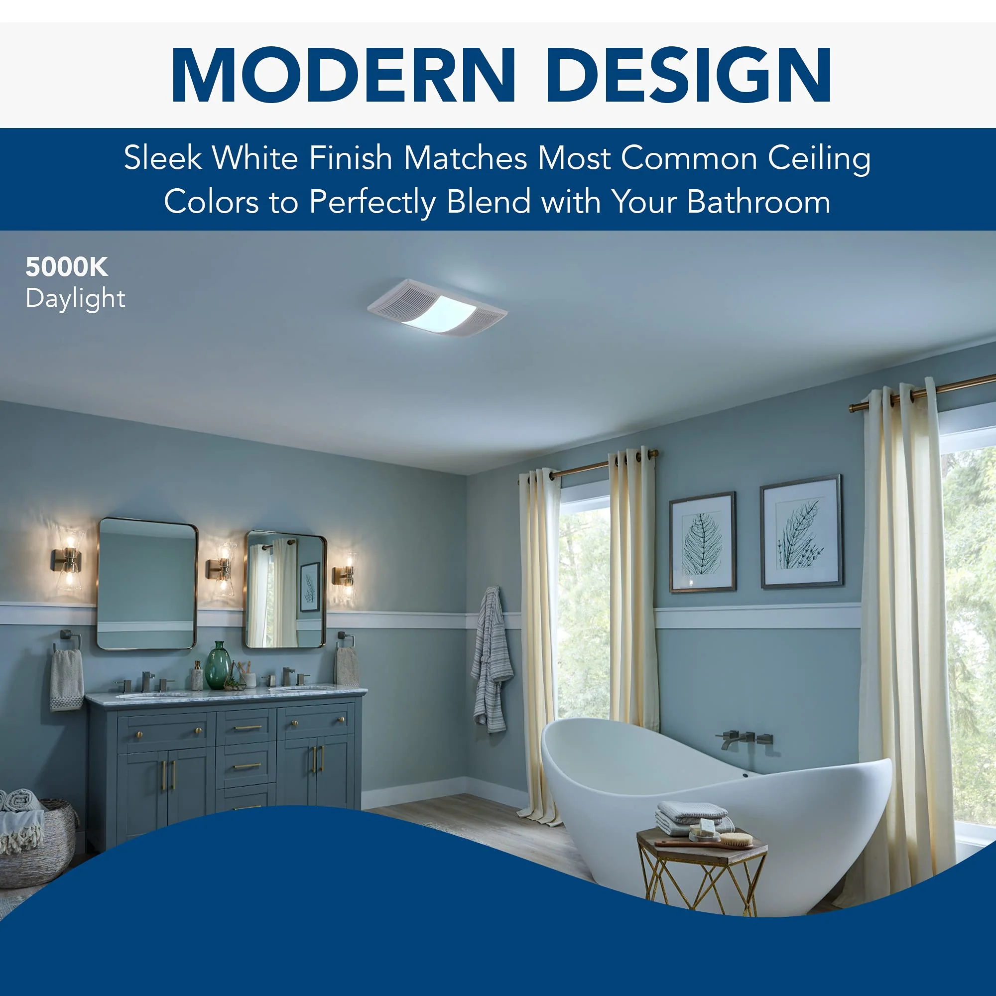 Broan-NuTone Bathroom Exhaust Fan with Light & Heater, 80 CFM, Dimmable LED, White Grille, 1300W Heater