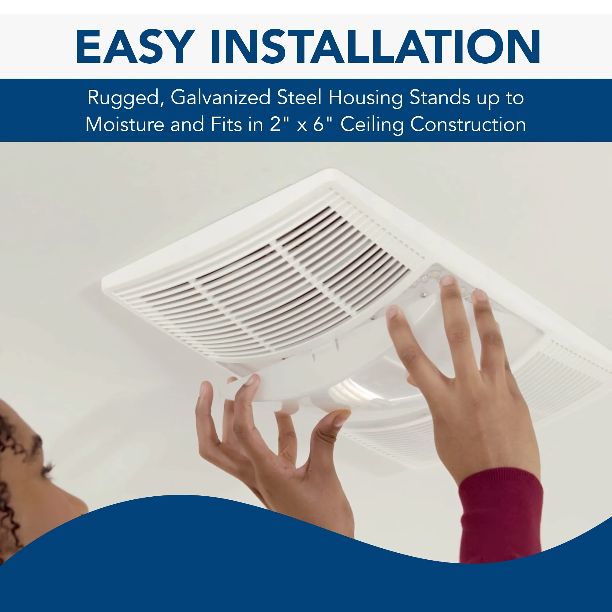 Broan-NuTone Bathroom Exhaust Fan with Light & Heater, 80 CFM, Dimmable LED, White Grille, 1300W Heater