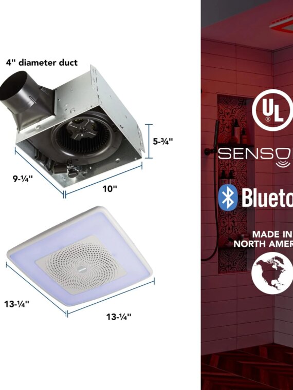 Broan-NuTone ChromaComfort Bathroom Exhaust Fan with 24-Color LED, Bluetooth Speaker, Ultra-Quiet 110 CFM, Easy Install