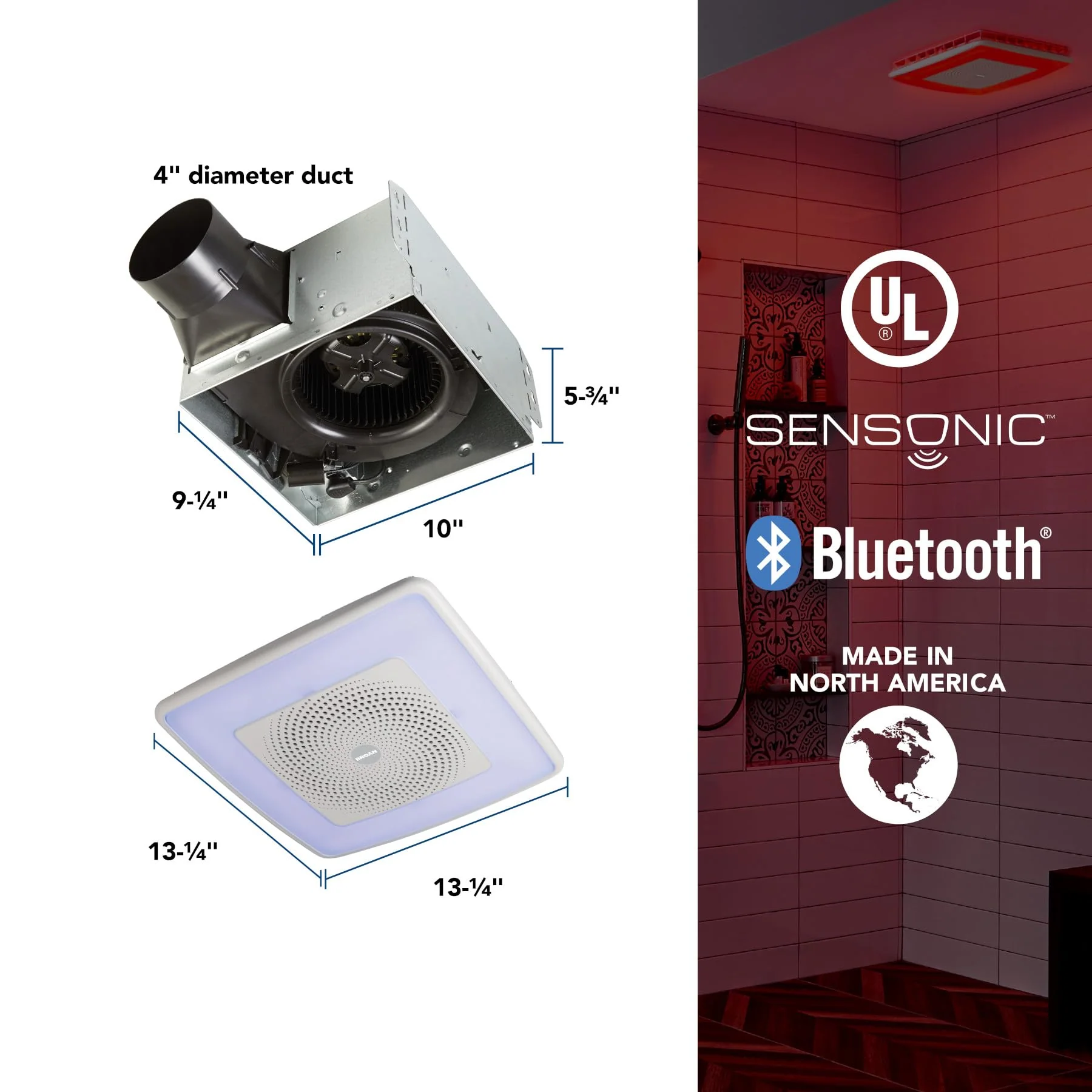Broan-NuTone ChromaComfort Bathroom Exhaust Fan with 24-Color LED, Bluetooth Speaker, Ultra-Quiet 110 CFM, Easy Install