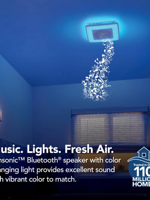 Broan-NuTone ChromaComfort Bathroom Exhaust Fan with 24-Color LED, Bluetooth Speaker, Ultra-Quiet 110 CFM, Easy Install