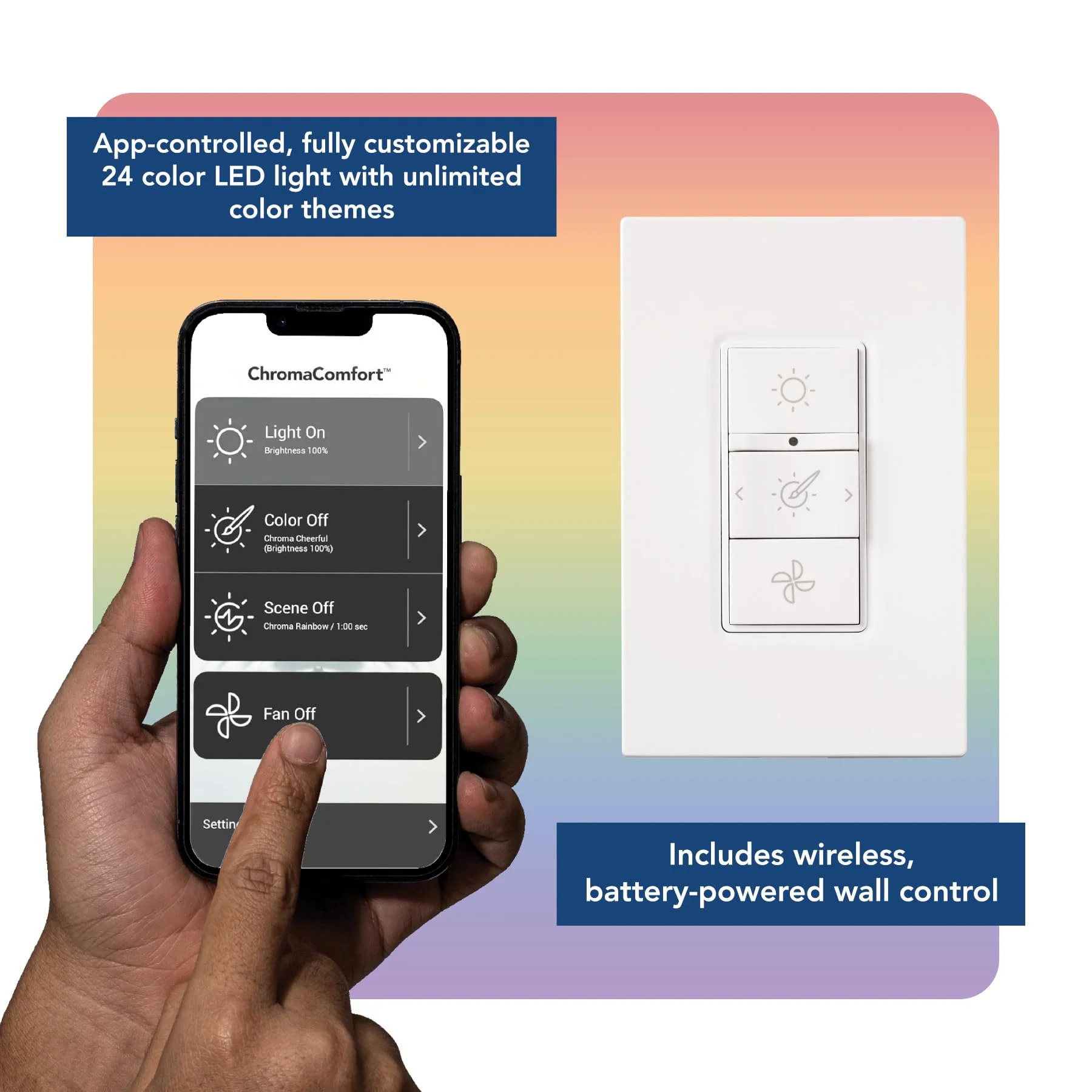 Broan-NuTone ChromaComfort Bathroom Exhaust Fan with 24-Color LED, Bluetooth Speaker, Ultra-Quiet 110 CFM, Easy Install