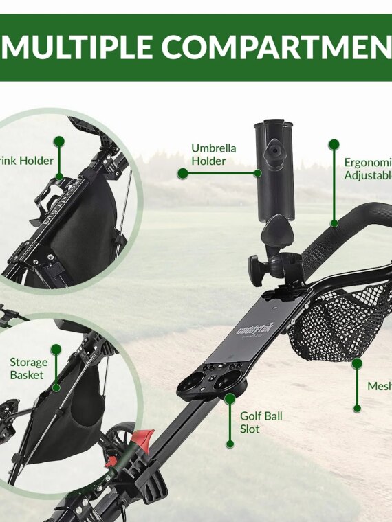 Caddytek CaddyLite 11.5 V3 3-Wheel Golf Push Cart with Storage & Umbrella Holder