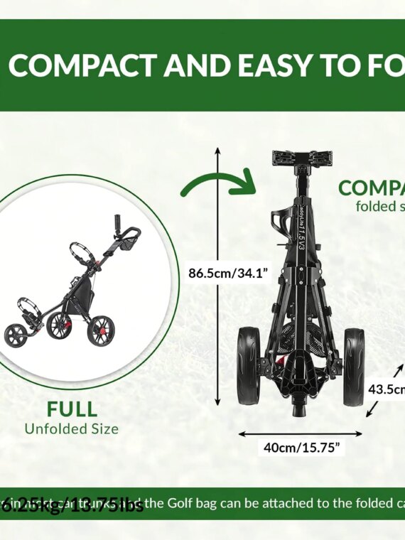 Caddytek CaddyLite 11.5 V3 3-Wheel Golf Push Cart with Storage & Umbrella Holder
