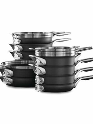 Calphalon Premier 15-Piece Nonstick Cookware Set, Space-Saving, Hard-Anodized, Black