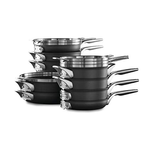 Calphalon Premier Space-Saving 15-Piece Nonstick Cookware Set, Black, Hard-Anodized, Metal Utensil Safe