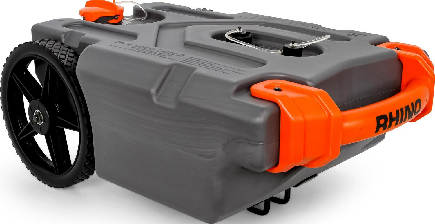 Camco Rhino 15 Gallon Portable RV Waste Tank 39000 - Heavy Duty, No-Flat Wheels, Complete Kit