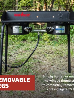 Camp Chef Explorer 2 Burner Camping Stove – 30,000 BTU, Portable with Detachable Legs, Windshield, Accessory Compatible
