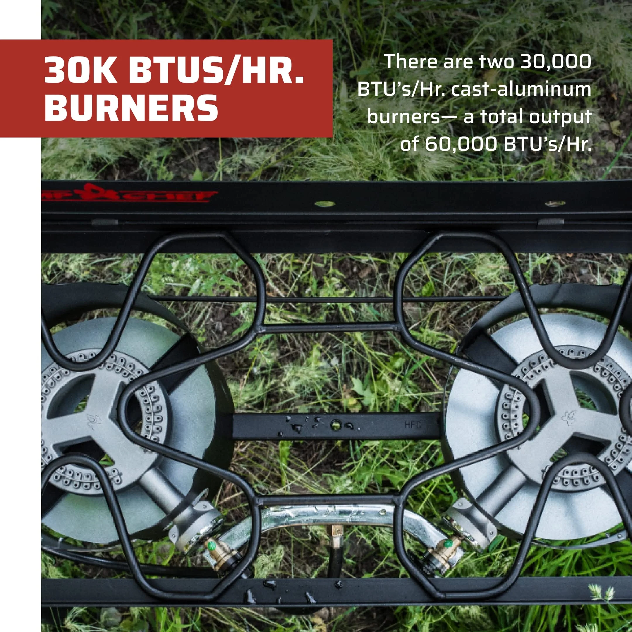 Camp Chef Explorer 2 Burner Camping Stove - 30,000 BTU, Portable with Detachable Legs, Windshield, Accessory Compatible