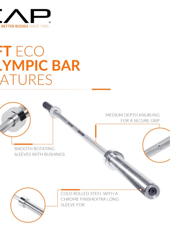 CAP Barbell Olympic Bar - Durable Steel, Chrome Finish, 2-Inch Plates, 2185mm Length, Home Gym Fitness