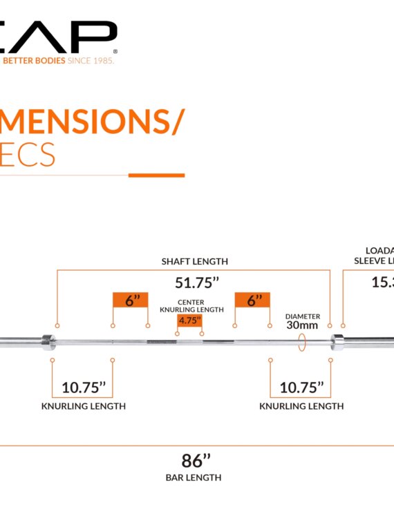 CAP Barbell Olympic Bar - Durable Steel, Chrome Finish, 2-Inch Plates, 2185mm Length, Home Gym Fitness
