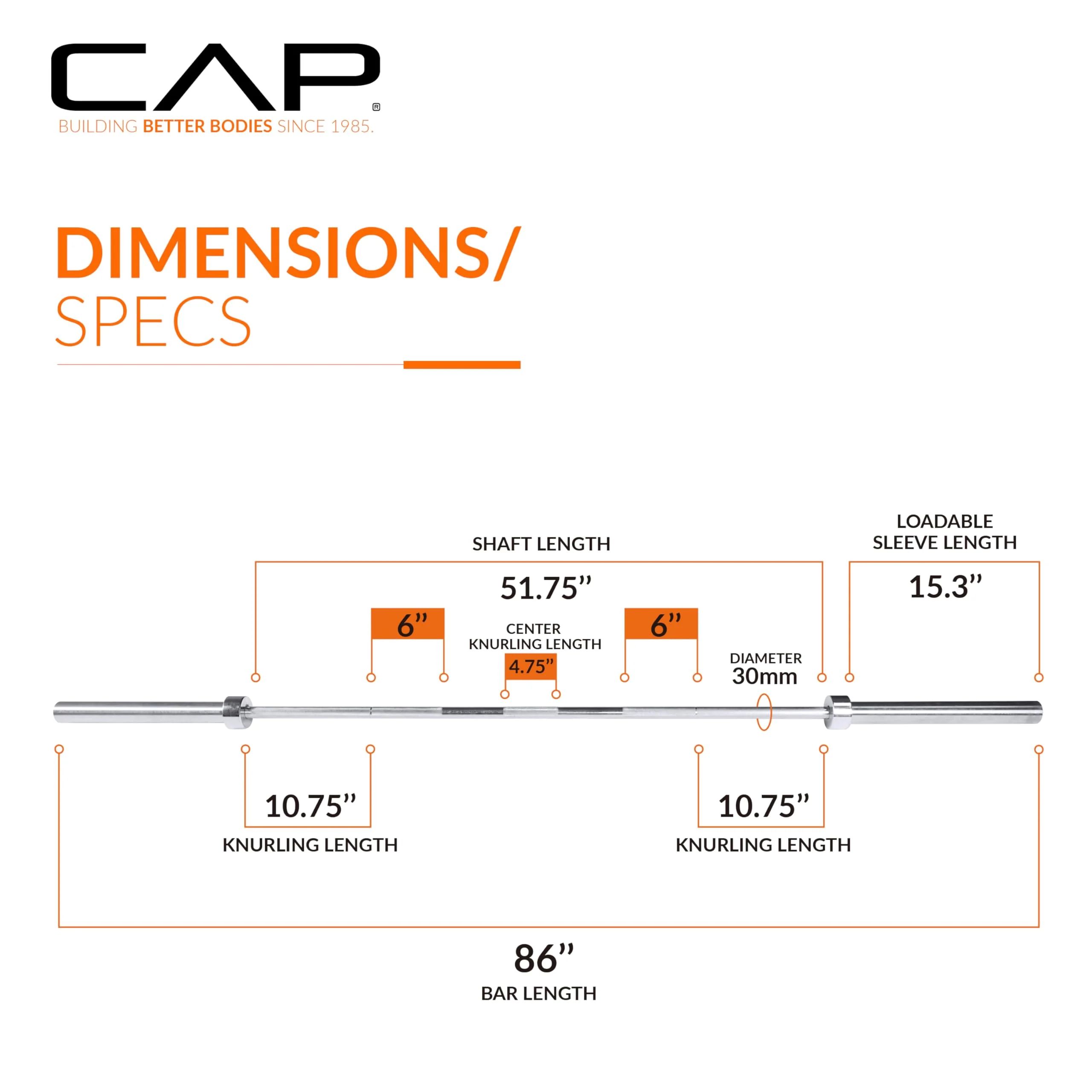CAP Barbell Olympic Bar - Durable Steel, Chrome Finish, 2-Inch Plates, 2185mm Length, Home Gym Fitness
