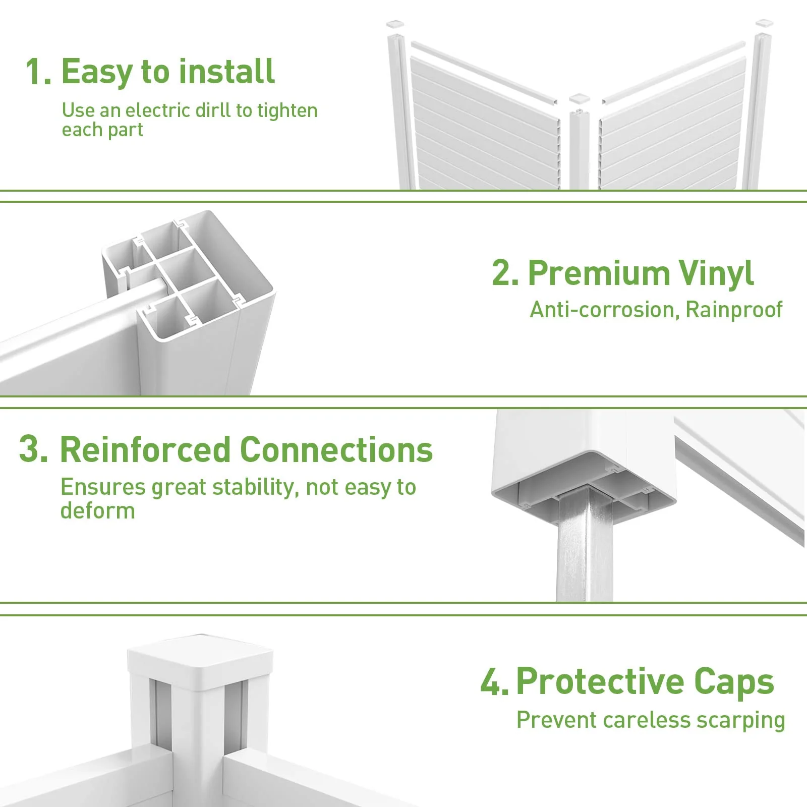 Caprihom Vinyl Privacy Fence 50"x50" for AC Units & Trash Cans, Weather-Resistant, Easy Install