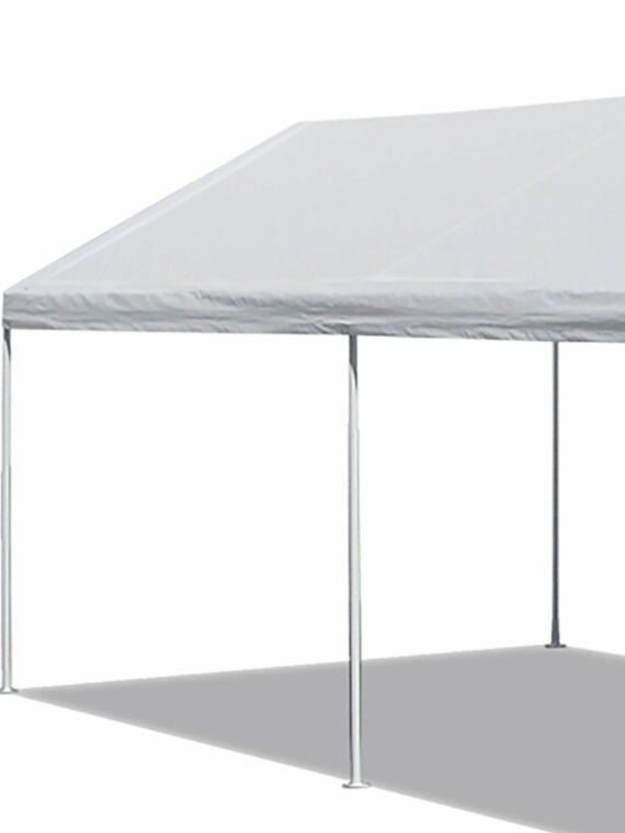 Caravan Canopy Domain Basic 10x20 ft White Carport Shelter, Steel Frame, Water Resistant, Multi-Use