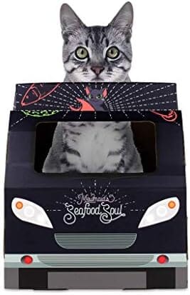 Cat House & Scratcher by Cat Food Truck - 2-in-1 Cardboard with Catnip, Easy Assembly, Supports Paw Health