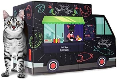 Cat House & Scratcher by Cat Food Truck - 2-in-1 Cardboard with Catnip, Easy Assembly, Supports Paw Health