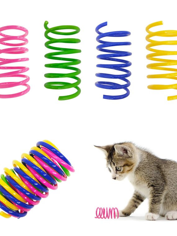 Catify 30-Pack Durable Flexible Plastic Cat Spring Toys - Vibrant Colors, Safe Non-Toxic Play for Cats & Kittens