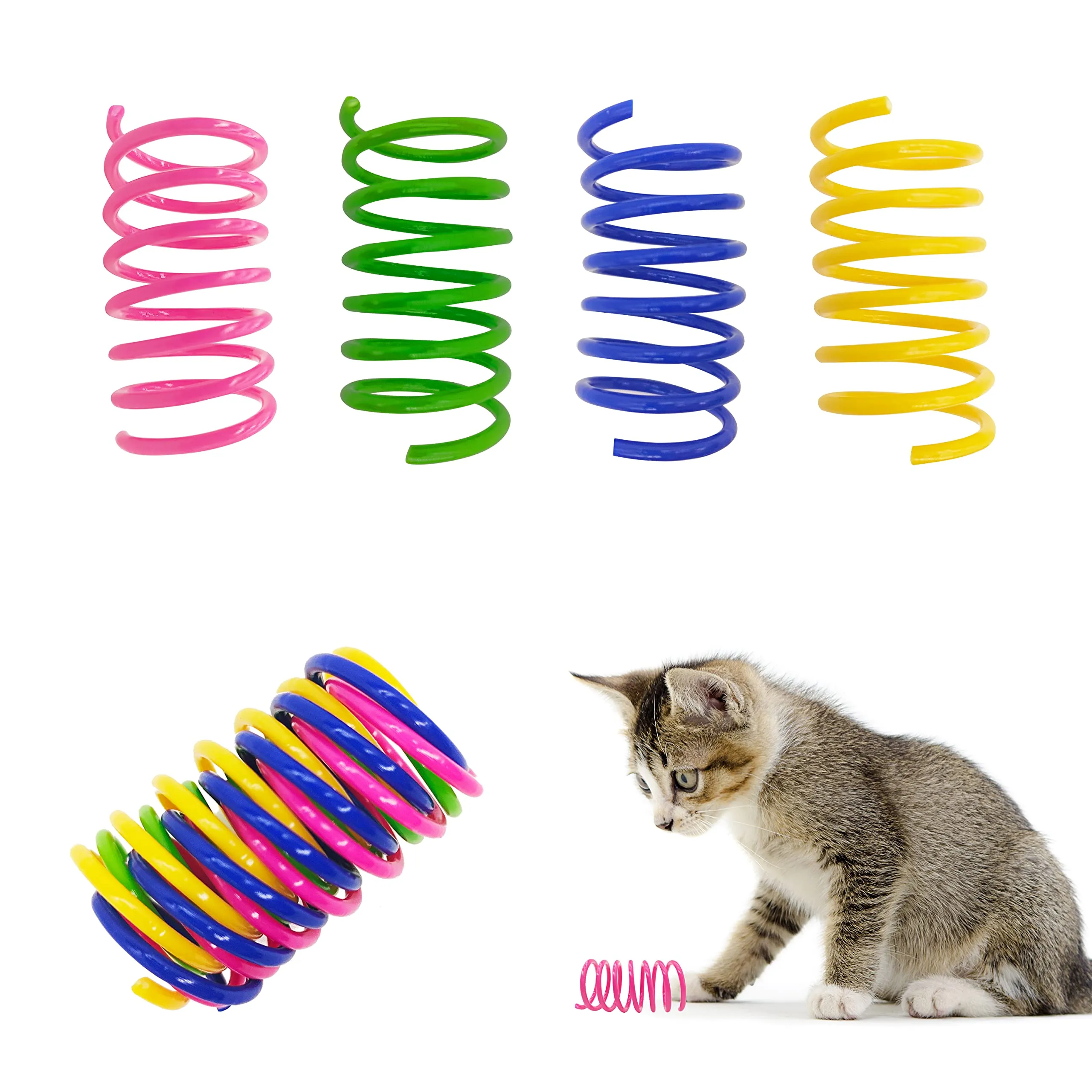 Catify 30-Pack Durable Flexible Plastic Cat Spring Toys - Vibrant Colors, Safe Non-Toxic Play for Cats & Kittens