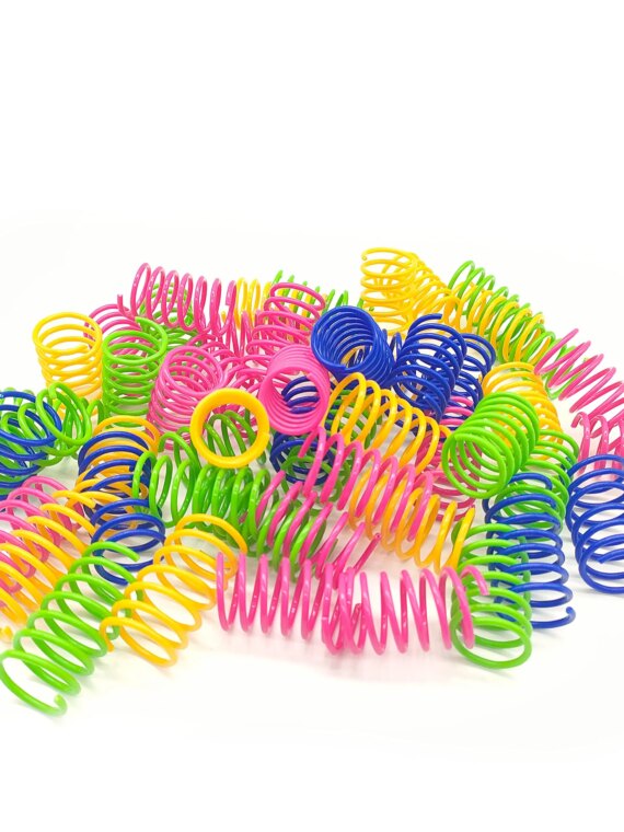 Catify 30-Pack Durable Flexible Plastic Cat Spring Toys - Vibrant Colors, Safe Non-Toxic Play for Cats & Kittens