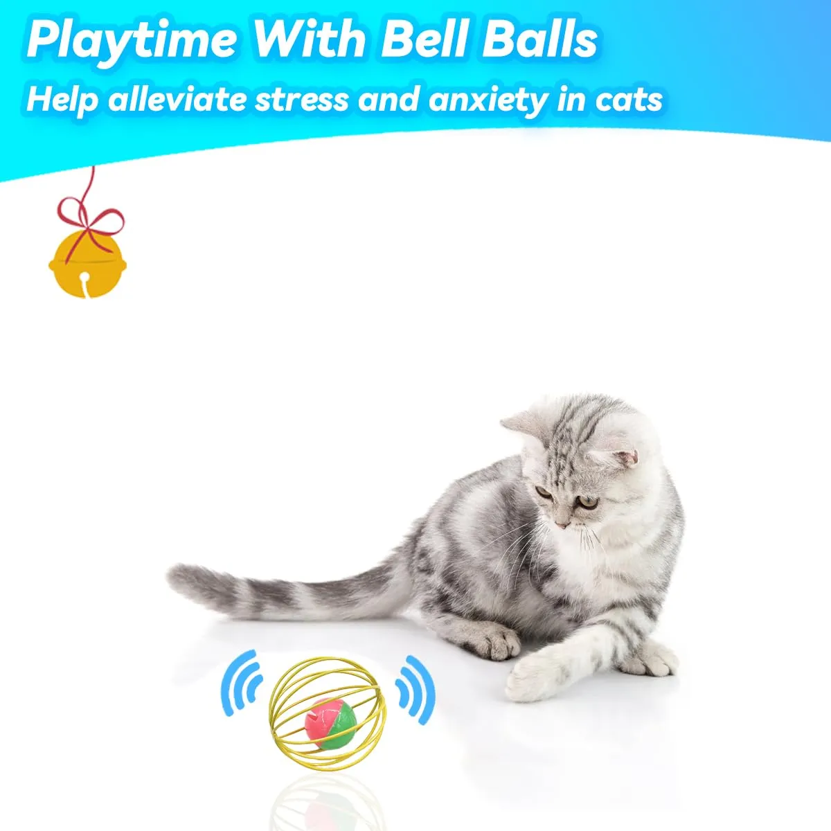 CatPlay Interactive Indoor Cat Toy Set - 6 Rolling Balls with Feathers & Bells for Engaging Play