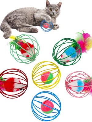 CatPlay Interactive Indoor Cat Toy Set - 6 Rolling Balls with Feathers & Bells for Engaging Play
