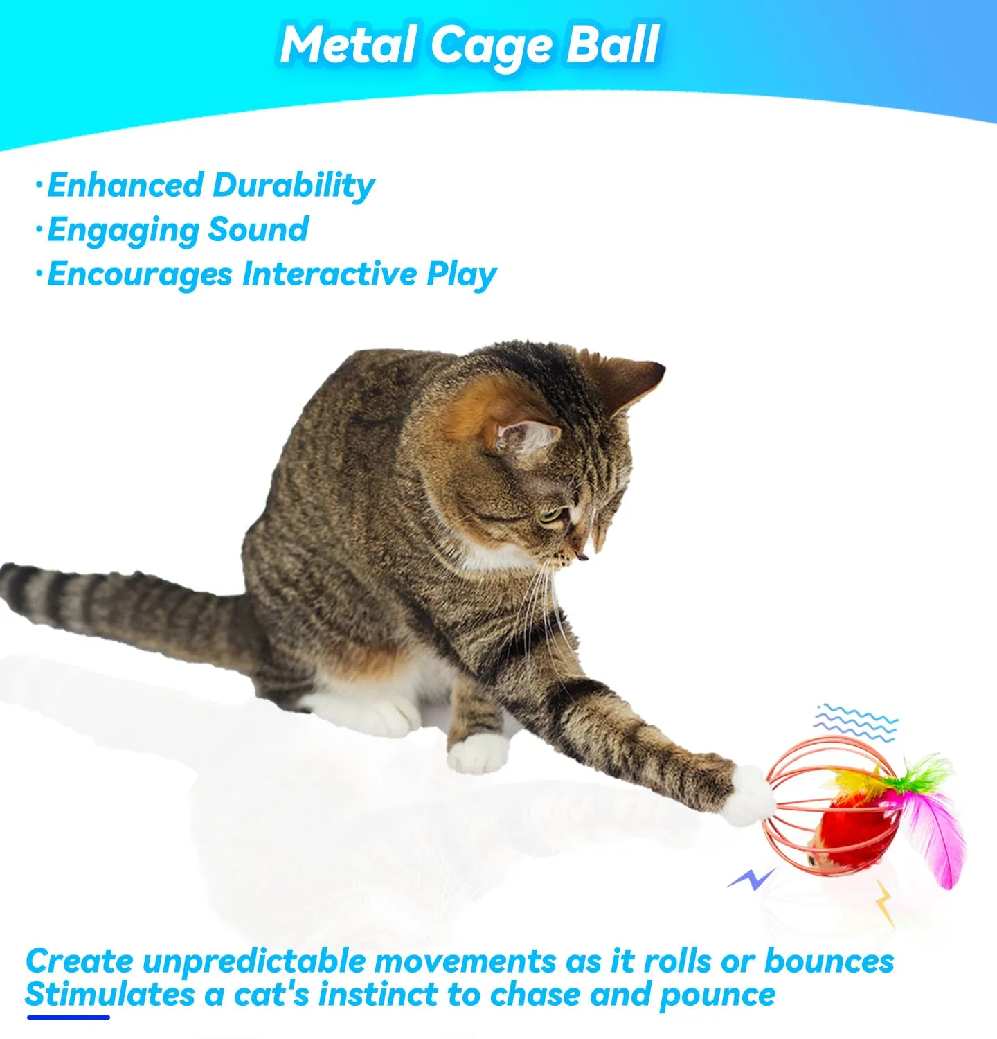 CatPlay Interactive Indoor Cat Toy Set - 6 Rolling Balls with Feathers & Bells for Engaging Play