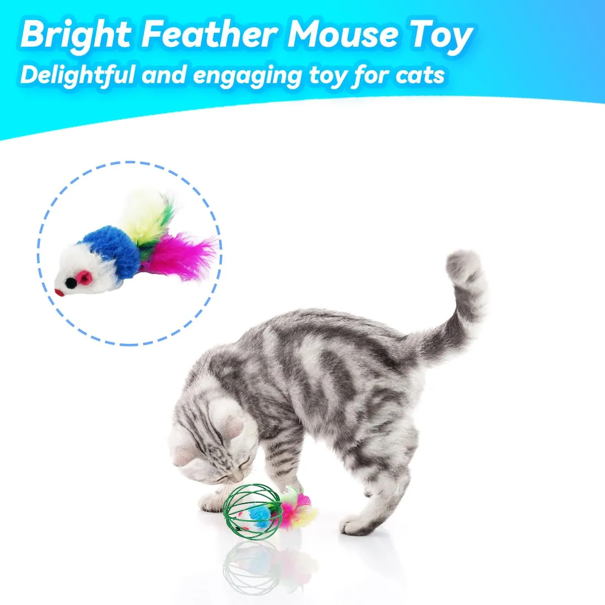 CatPlay Interactive Indoor Cat Toy Set - 6 Rolling Balls with Feathers & Bells for Engaging Play
