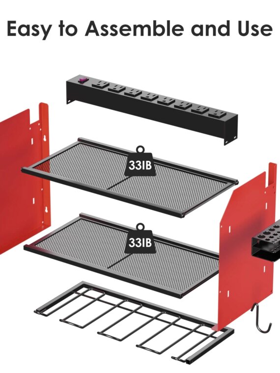 CCCEI Wall-Mount Power Tool Organizer with 4 Slots, Hooks, Drill Bit Rack & Built-in Power Strip